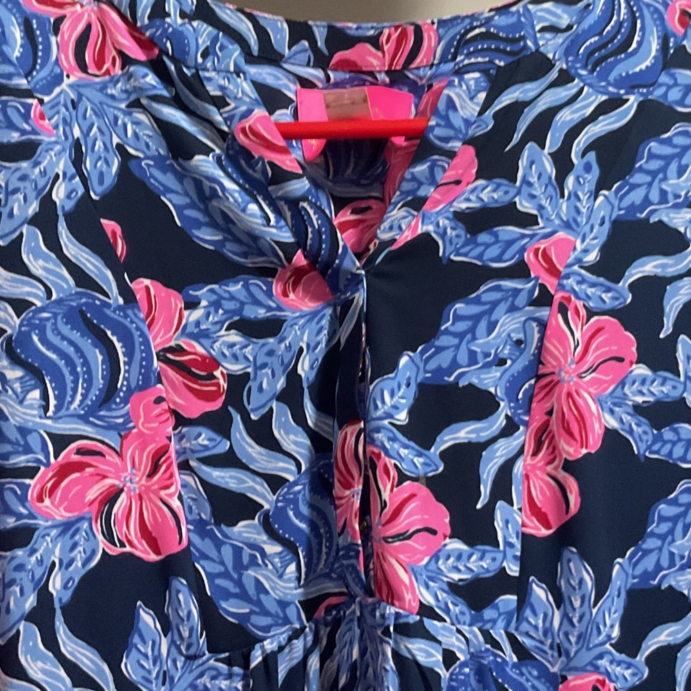 Lilly Pulitzer Navy and Pink Floral Midi Dress